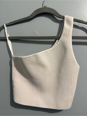 Babaton White Ribbed One Shoulder Tank Size Medium